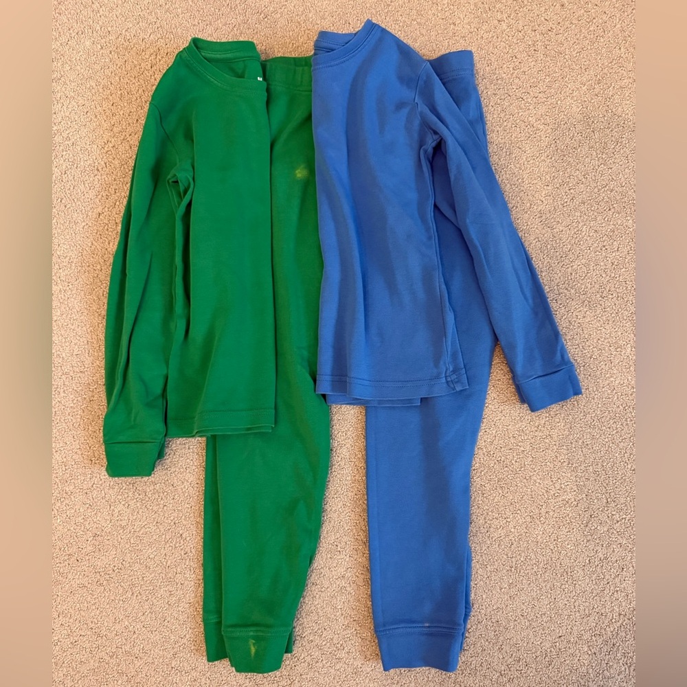 Primary Green and Blue Kids Unisex Pajama Sets (2) 100% Organic Cotton - Size 6